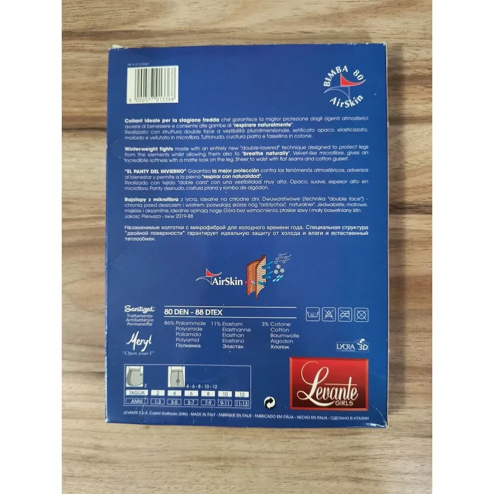 Levante Bimba 80 Airskin Girls Winter Weight Tights Navy Size 2 Ages 1–3 Italy